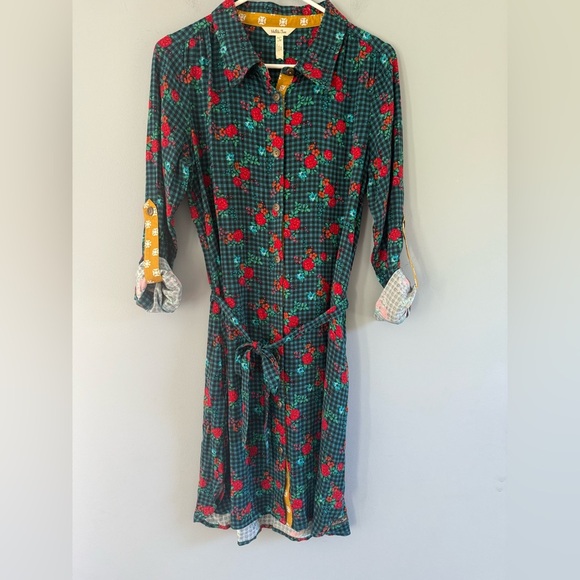 Matilda Jane Follow Your Dreams Fa La La Shirt Dress Sz S plaid floral - Picture 2 of 16
